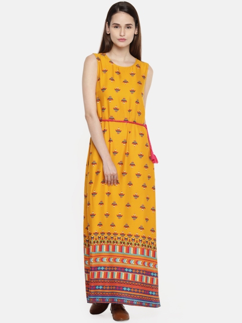 

AKKRITI BY PANTALOONS Women Mustard Printed Maxi Dress