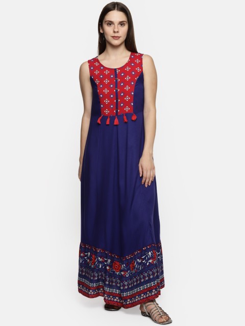 

AKKRITI BY PANTALOONS Women Blue Printed Maxi Dress
