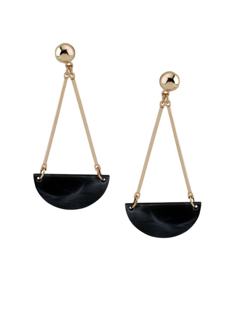 

Kazo Charcoal & Gold-Toned Crescent Shaped Gold-Plated Drop Earrings