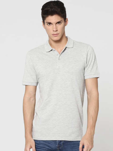 

ONLY & SONS Men Grey Solid Polo Collar T-shirt