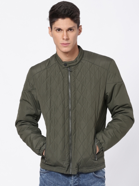 

ONLY & SONS Men Olive Green Solid Lightweight Quilted Jacket