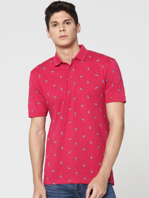 

ONLY & SONS Men Pink Printed Polo Collar T-shirt