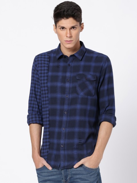 

ONLY & SONS Men Blue & Black Regular Fit Checked Casual Shirt