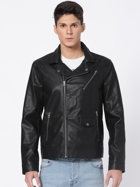 

ONLY & SONS Men Black Solid Biker Jacket