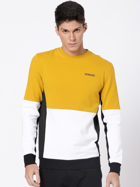 

ONLY & SONS Men Mustard Yellow & White Colourblocked Sweatshirt