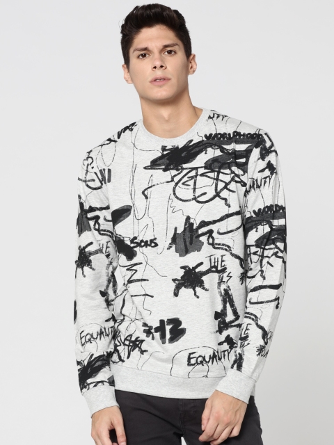 

ONLY & SONS Men Grey & Black Printed Sweatshirt