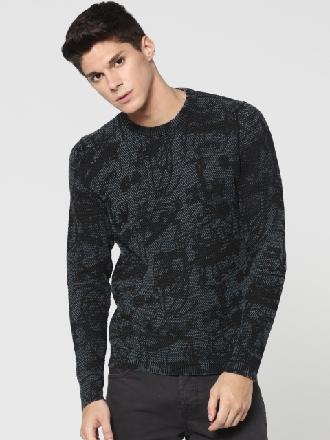 

ONLY & SONS Men Blue & Black Printed Pullover