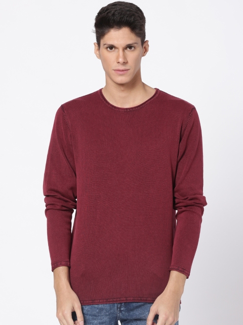 

ONLY & SONS Men Maroon Solid Pullover Sweater