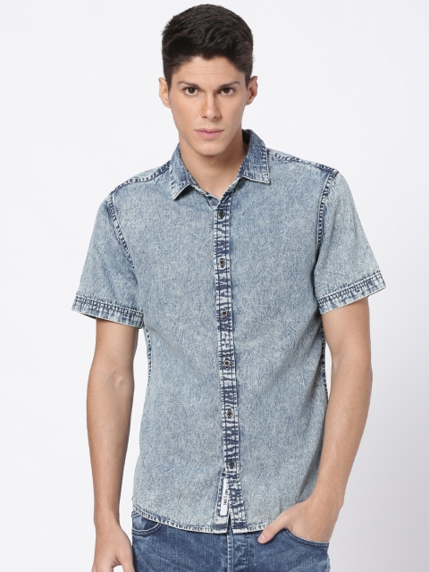 

ONLY & SONS Men Blue Regular Fit Faded Denim Casual Shirt