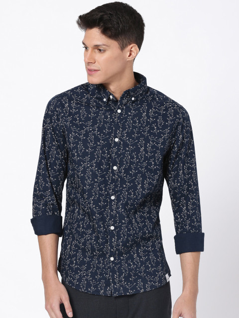 

ONLY & SONS Men Navy Slim Fit Floral Printed Casual Shirt, Navy blue