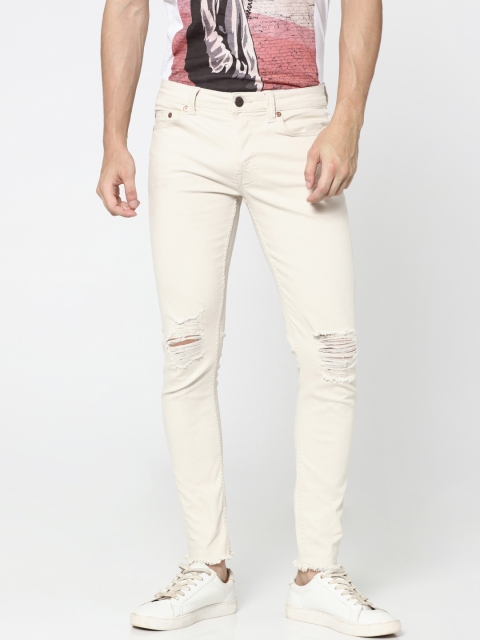 

ONLY & SONS Men Off-White Skinny Fit Low-Rise Mildly Distressed Jeans