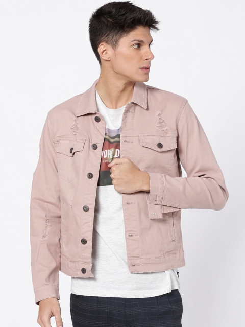 

ONLY & SONS Men Peach-Coloured Distressed Denim Jacket