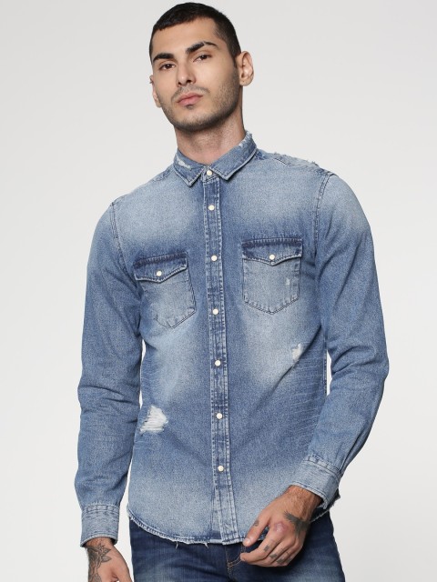 

ONLY & SONS Men Blue Regular Fit Solid Casual Shirt