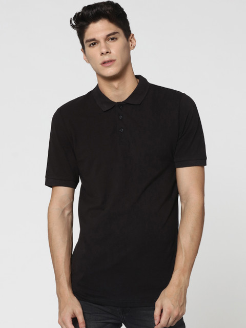 

ONLY & SONS Men Black Solid Polo Collar T-shirt