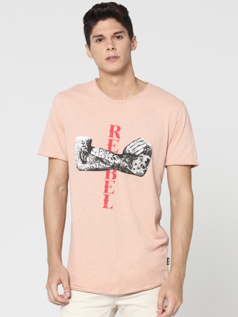 

ONLY & SONS Men Pink Printed Round Neck T-shirt