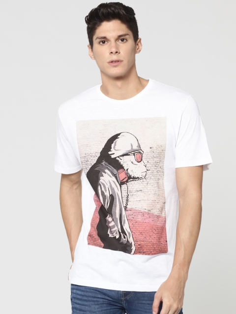 

ONLY & SONS Men White Printed Round Neck T-shirt