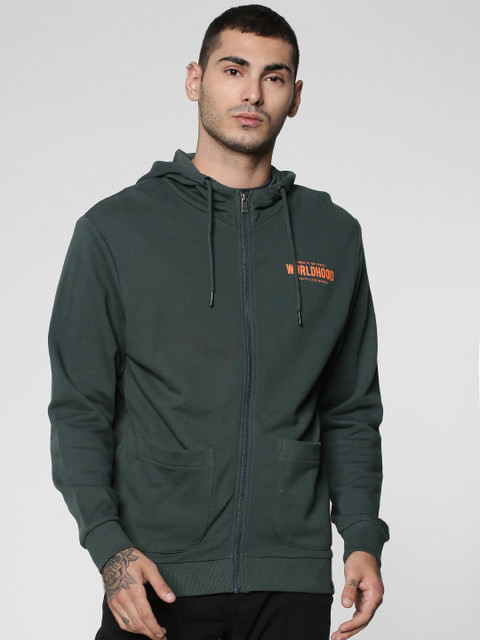 

ONLY & SONS Men Green Solid Hooded Sweatshirt