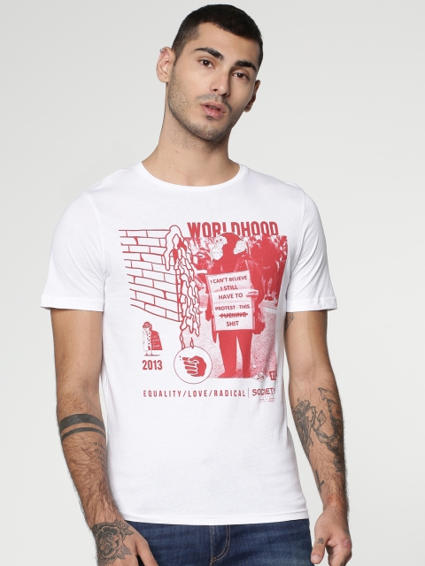 

ONLY & SONS Men White Printed Round Neck T-shirt