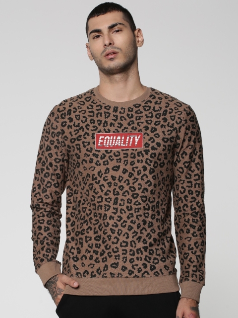

ONLY & SONS Men Brown & Black Printed Sweatshirt