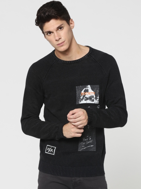 

ONLY & SONS Men Black Striped Printed Pullover