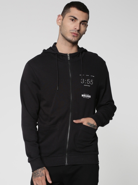 

ONLY & SONS Men Black Printed Hooded Sweatshirt