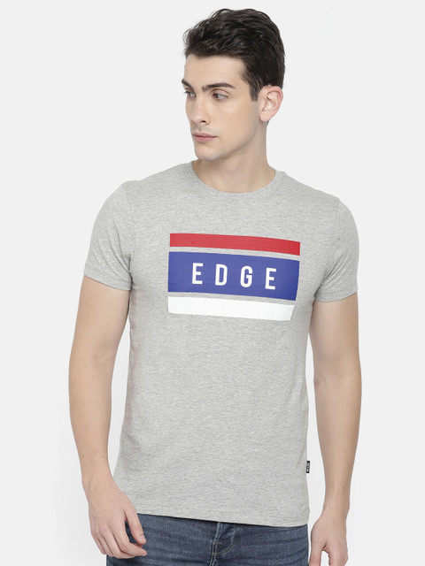

ONLY & SONS Men Grey Melange Printed Round Neck T-shirt
