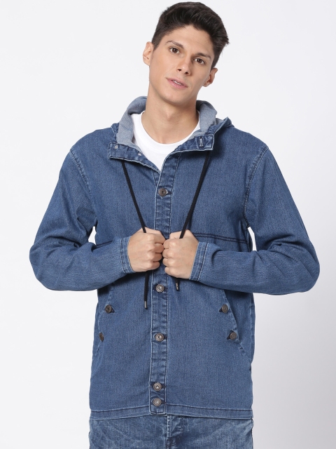 

ONLY & SONS Men Blue Solid Denim Hooded Jacket