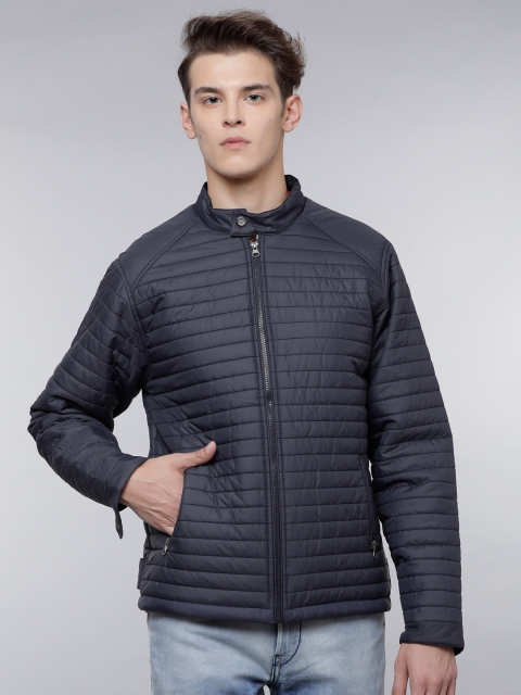 

LOCOMOTIVE Men Navy Blue Solid Padded Jacket