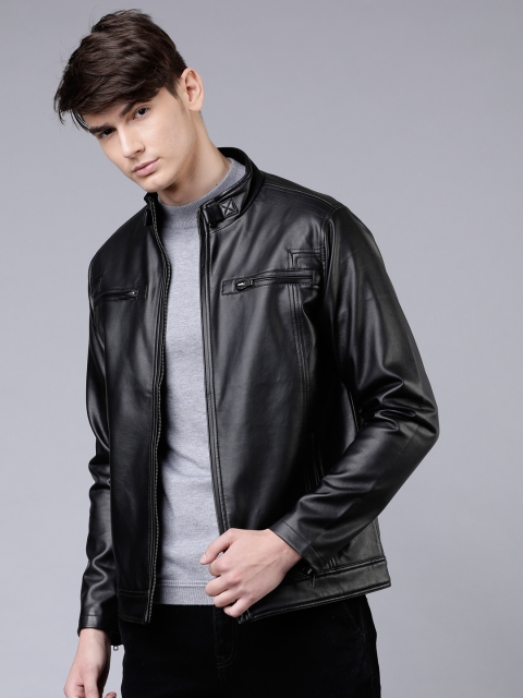 

LOCOMOTIVE Men Black Solid Front Zip Jacket