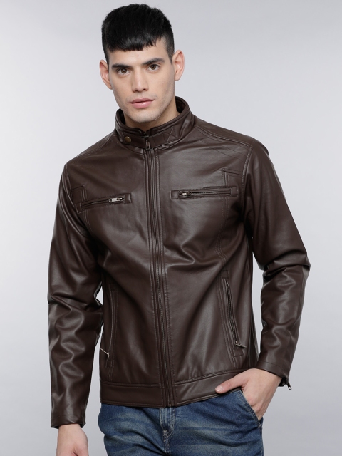 

LOCOMOTIVE Men Coffee Brown Solid Biker Jacket