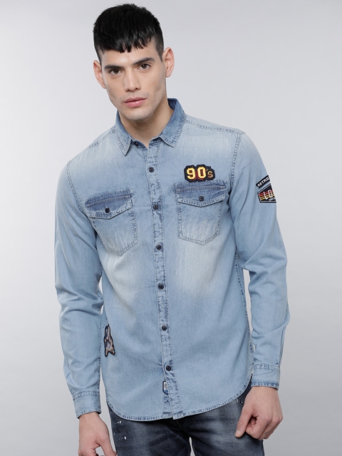 

LOCOMOTIVE Men Blue Slim Fit Faded Casual Denim Shirt