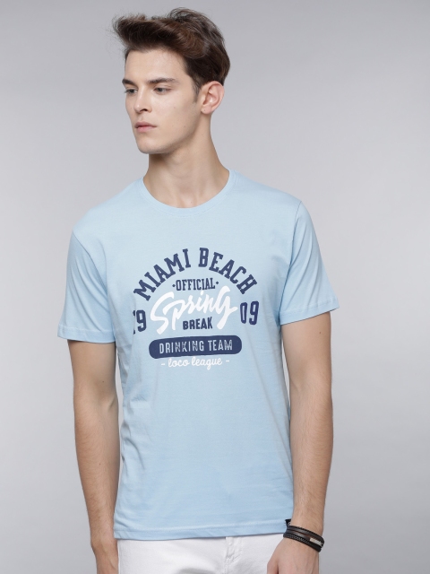 

LOCOMOTIVE Men Blue Printed Round Neck T-shirt