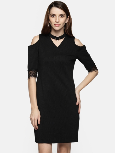 

Annabelle by Pantaloons Women Black Self Design Sheath Dress