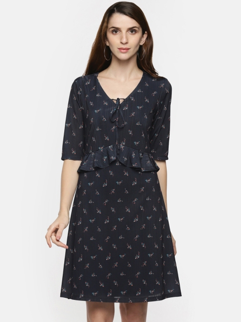 

Annabelle by Pantaloons Women Navy Blue Printed Fit and Flare Dress