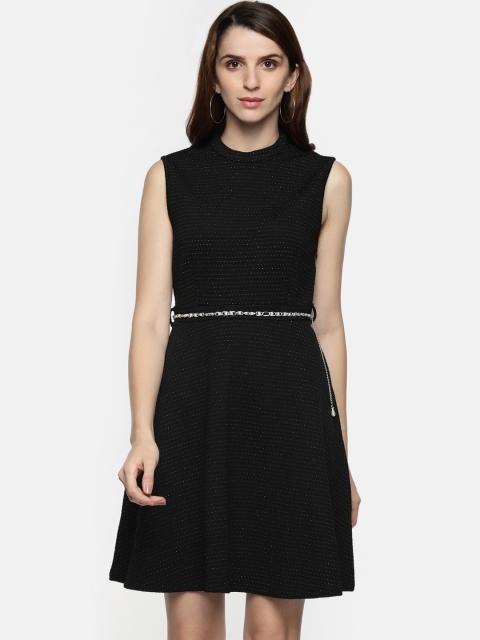 

Annabelle by Pantaloons Women Black Self Design Fit and Flare Dress