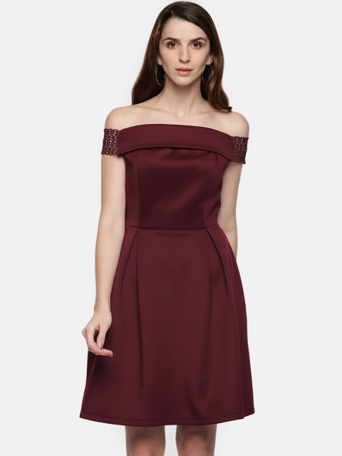 

Annabelle by Pantaloons Women Maroon Solid Fit and Flare Dress