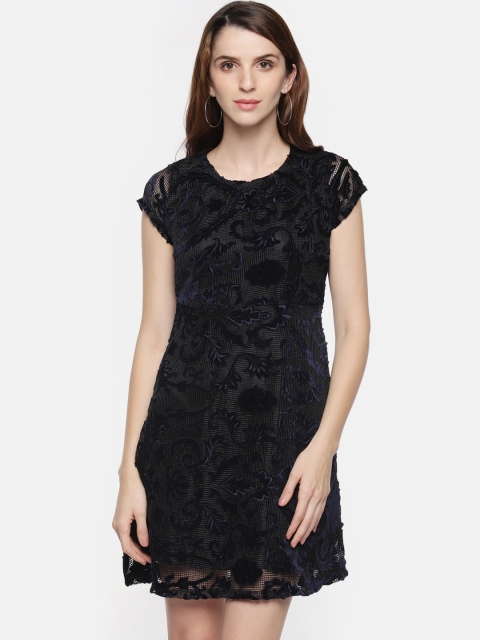 

Annabelle by Pantaloons Women Blue Self Design Fit and Flare Dress