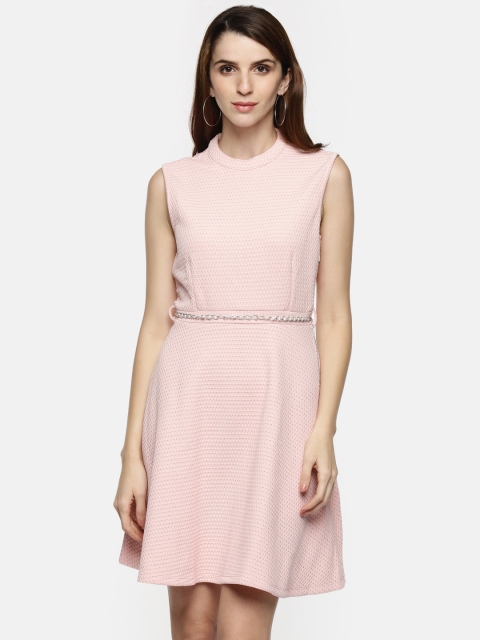 

Annabelle by Pantaloons Women Peach-Coloured Self Design Fit and Flare Dress