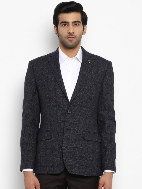 

Raymond Navy Checked Regular Fit Single-Breasted Blazer, Navy blue