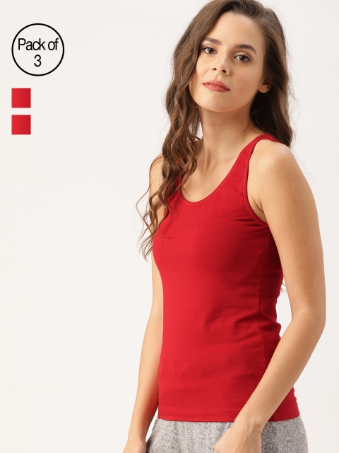 

DressBerry Women Pack of 3 Solid Camisoles PK3-016E, Red