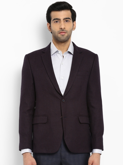 

Park Avenue Navy & Red Self-Design Slim Fit Single-Breasted Blazer, Navy blue