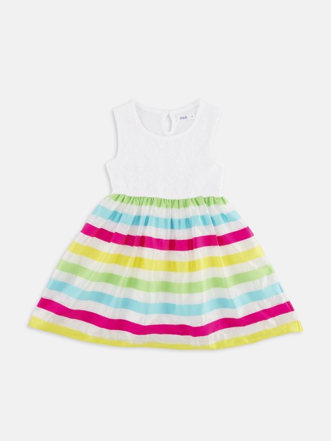 

CHALK by Pantaloons Girls White Striped Fit and Flare Dress