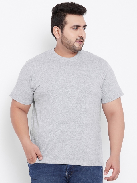 

bigbanana Plus Size Men Grey Melange Solid Round Neck T-shirt