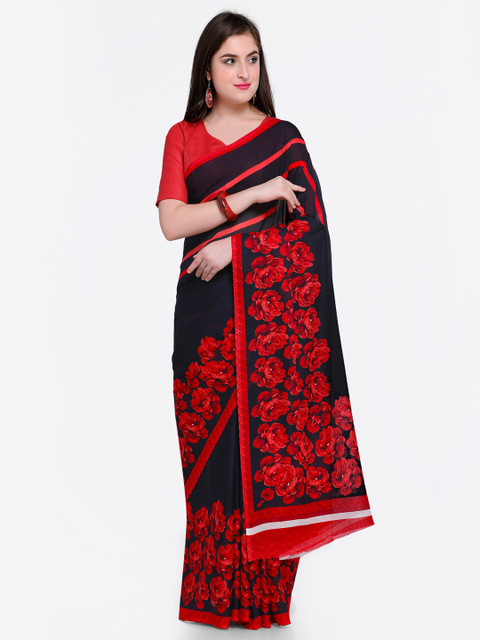 

Satrani Black & Red Pure Georgette Printed Saree