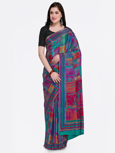 

Satrani Multicoloured Printed Pure Crepe Saree, Multi