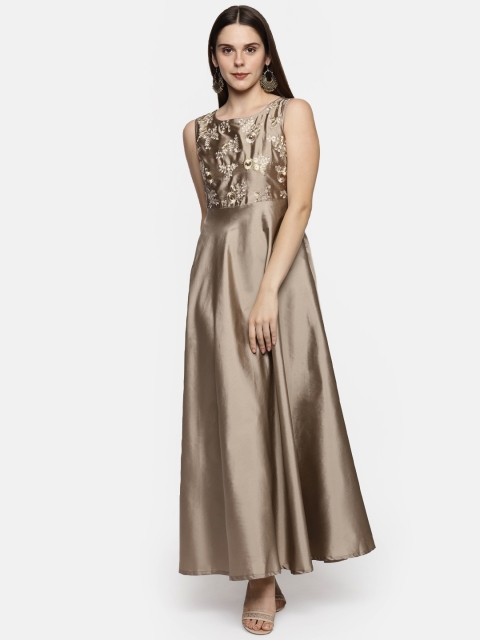 

TRISHAA BY PANTALOONS Women Gold-Toned Embellished Fit and Flare Dress