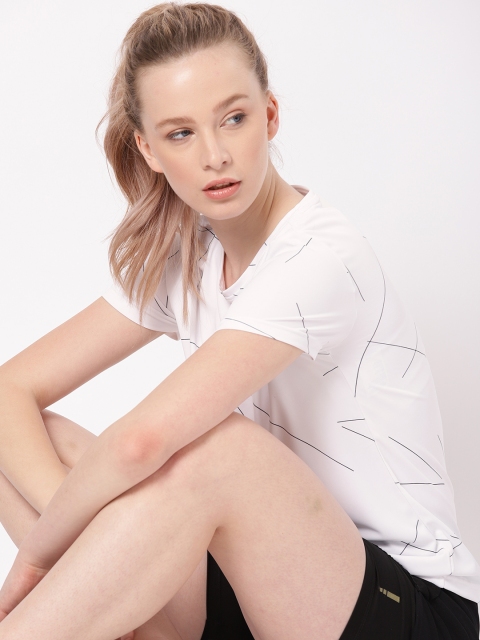 

ether e+ Women White Printed e-dry Round Neck T-shirt