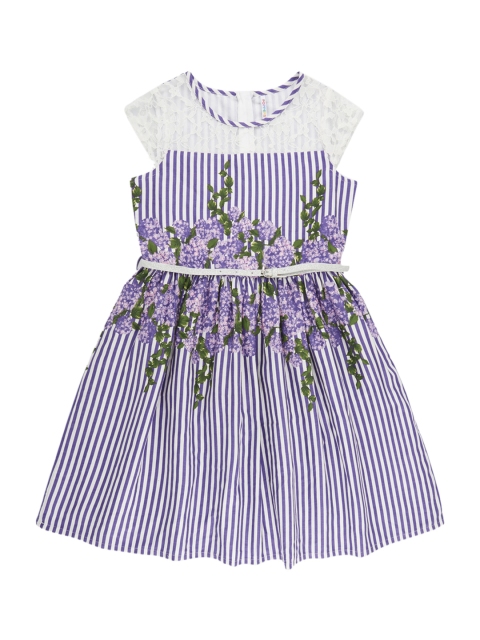 

POPPERS by Pantaloons Girls White & Purple Striped Fit and Flare Dress