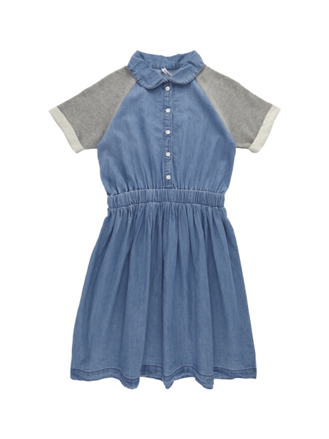 

POPPERS by Pantaloons Girls Blue & Grey Colourblocked Shirt Dress