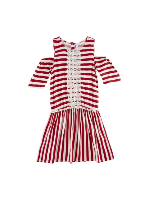 

POPPERS by Pantaloons Girls Red Striped Drop-waist Dress